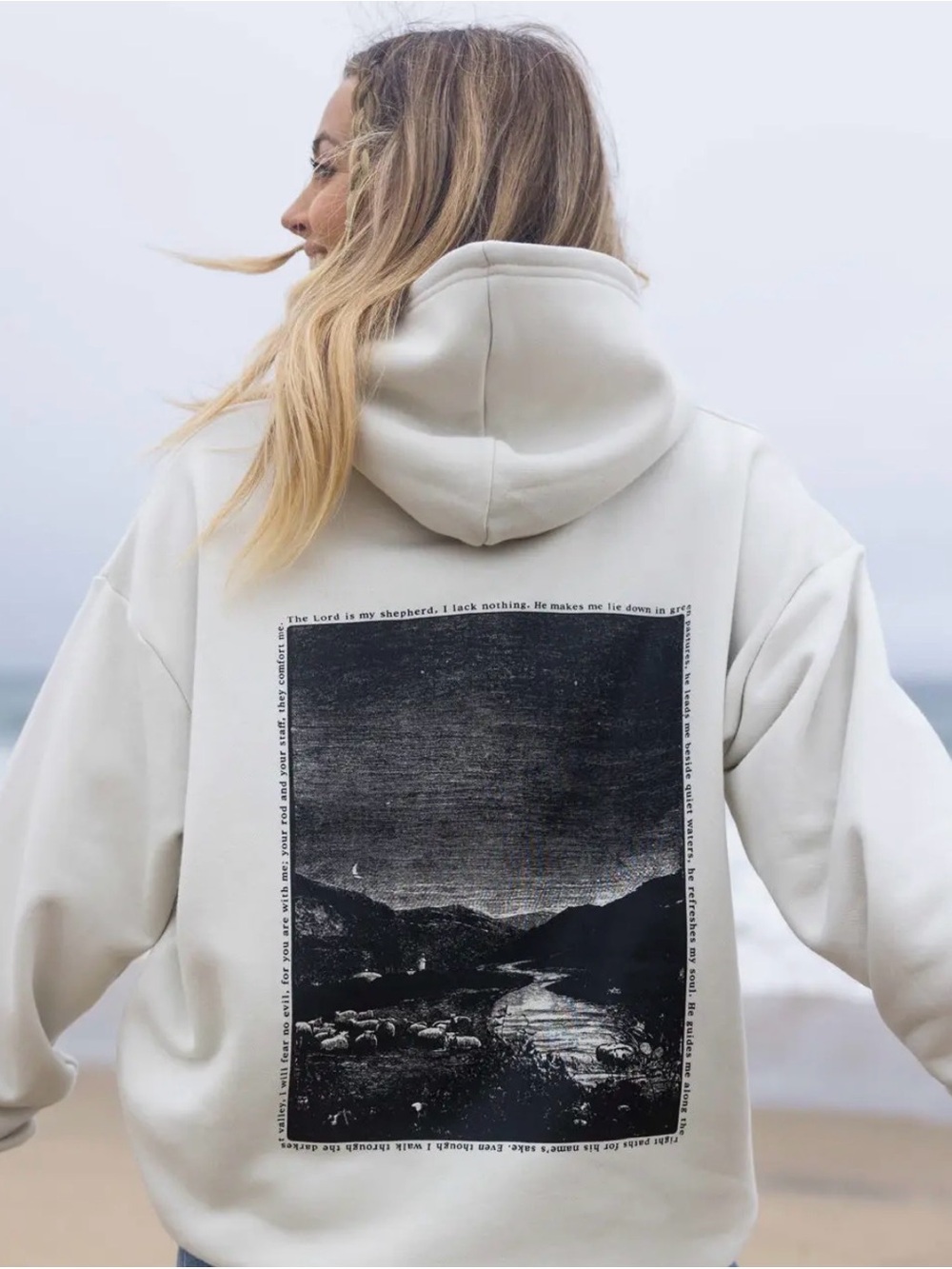 Elevated Faith Cream Hoodie with Scenic Back Print
